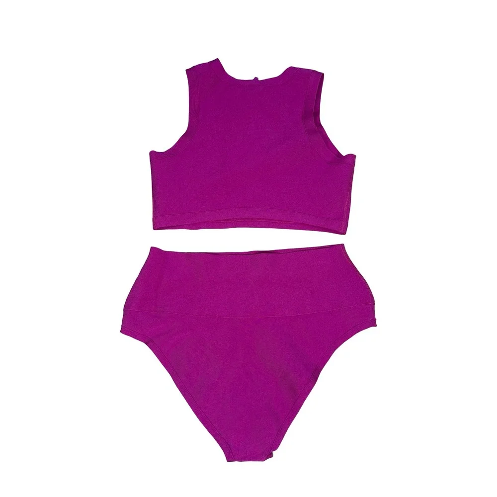 SKIMS Knit Swim High Neck Top and Briefs Set Lollipop Purple Pink XL NEW
